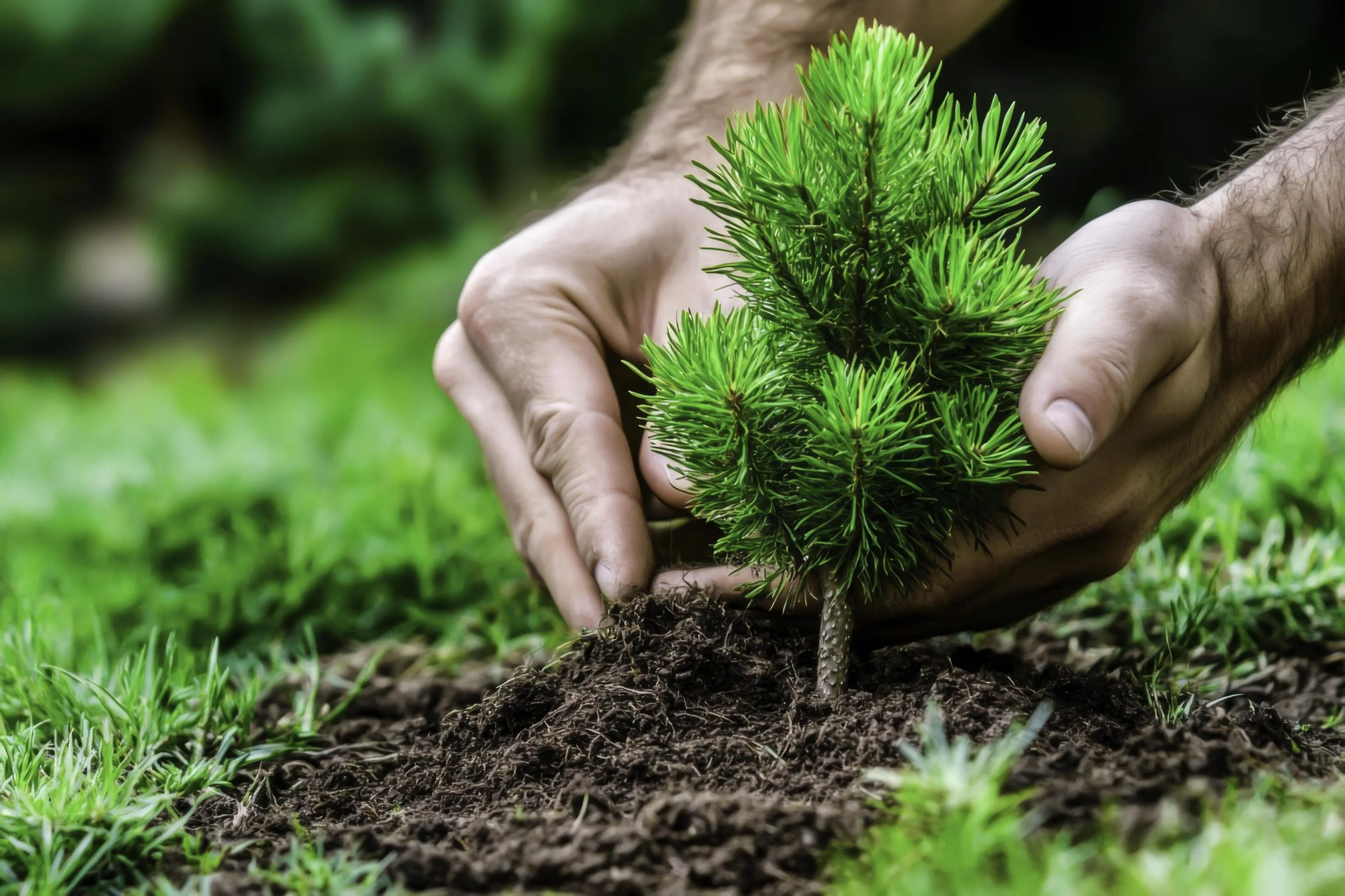 Plantation d'un jeune conifère